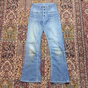 VTG Rare 60s Fishnet Stitched Blue Denim Seafarer Anchor Button Fly Jeans 27x30